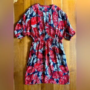 New AUTH Carolina Herrera Arty Flowers Print Crepe De Chine Dress, Size L